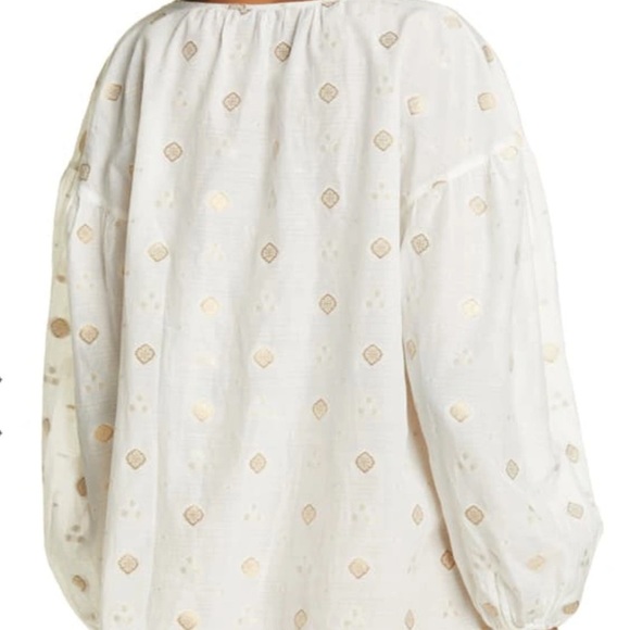 EUC $248 JOIE Women’s Small Nadija Gold Medallion Sheer Beaded Tie Peasant Top - Picture 3 of 11